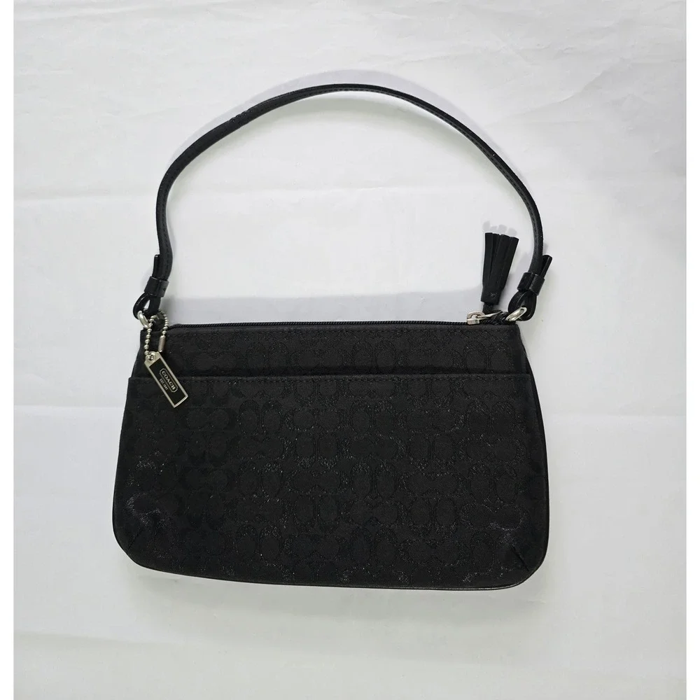 Coach Vintage Y2K Black Signature Monogram Metallic Baguette Shoulder Bag Pink L